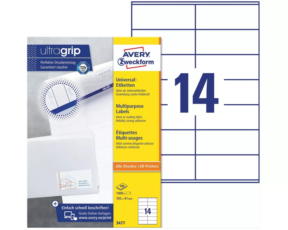 Avery Zweckform Universal-Etiketten 3477 105 x 41 mm, 100 Blatt