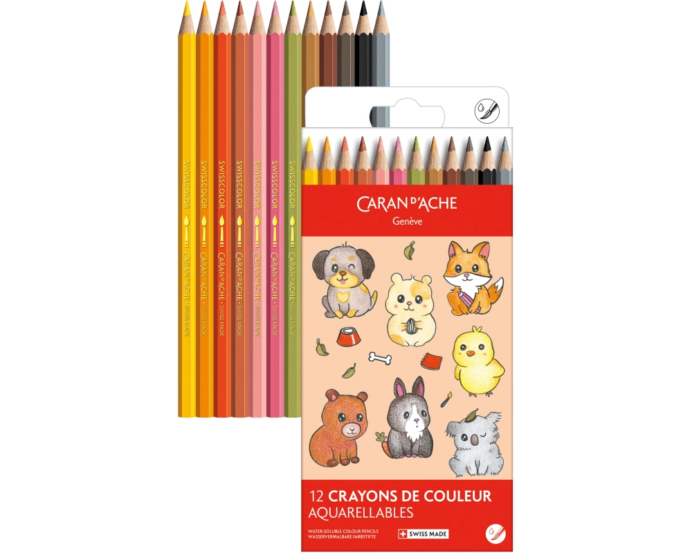 CARAN D'ACHE Farbstifte Swisscolor 1285.803 Kawaii Cute Animals 12 Stk.