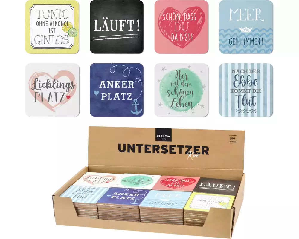 ROOST Untersetzer Kork 9.5x9.5cm 10039641 bunt, 8 assortiert