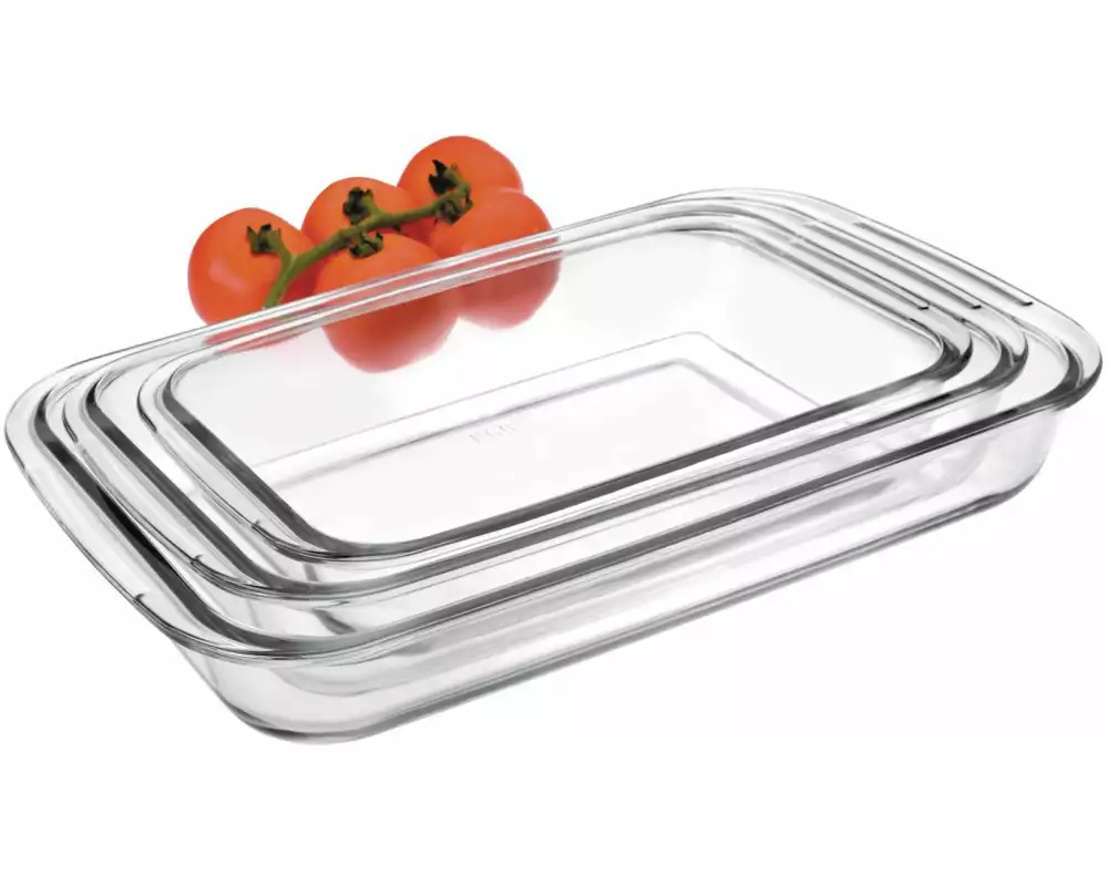 Ibili Auflaufform-Set 3 Stück, Eckig, Transparent