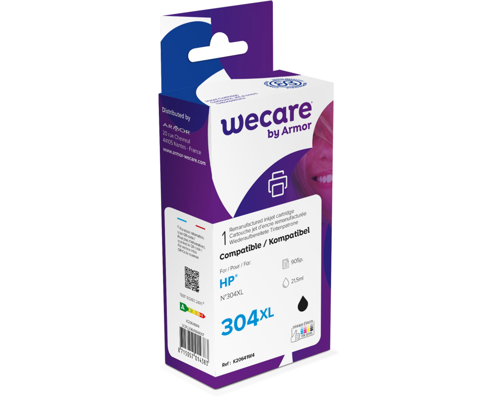 WECARE Tinte 304XL rebuilt schwarz N9K08AEWE zu HP DeskJet 3720/30 21.5ml
