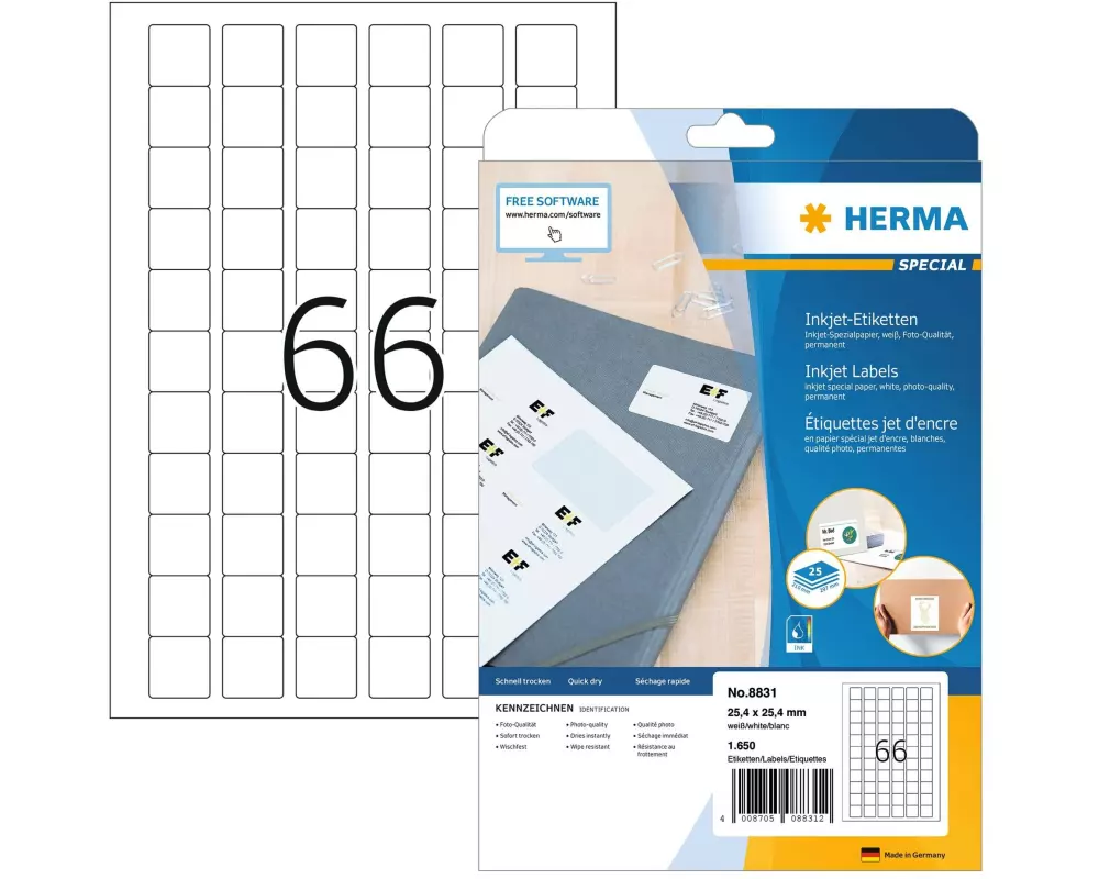 HERMA InkJet-Etiketten 2.54 x 2.54 cm, 1650 Etiketten