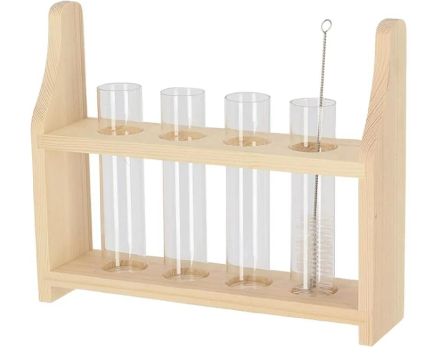 Esschert Design Reagenzglasständer S Holz Glas Braun 24.3 x 6 x 20 cm