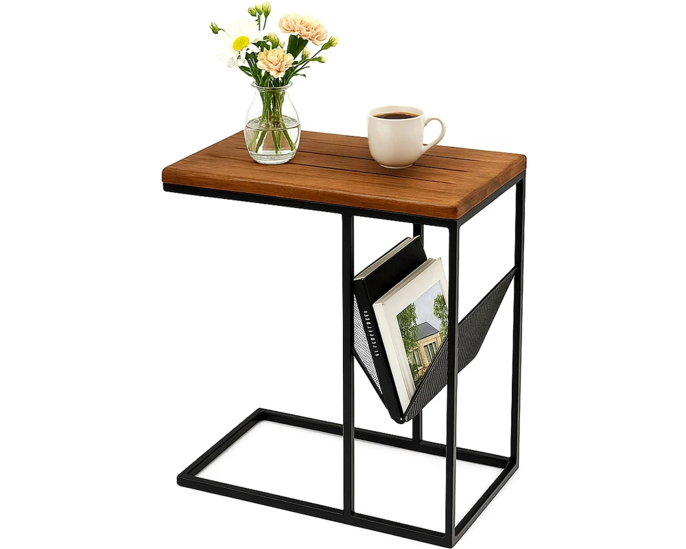 relaxdays Beistelltisch in C-Form 63 x 30 cm Braun/Schwarz