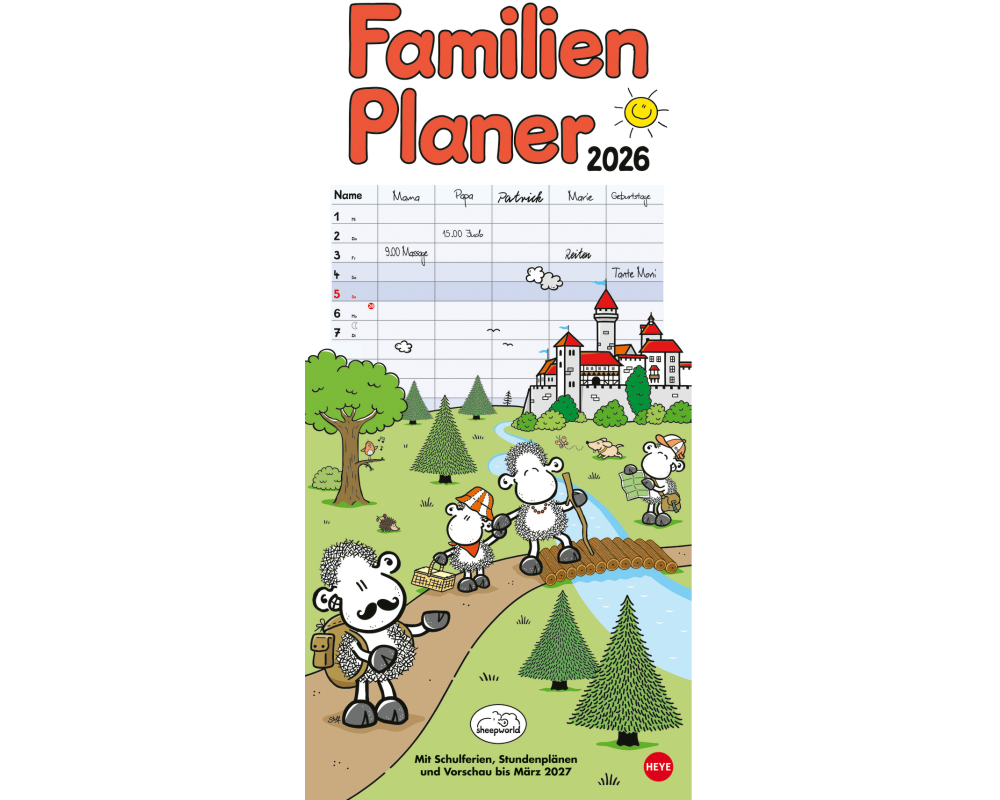 HEYE Familienplaner Sheepworld 2026 22343+26 1M/1S DE 5 Spalten 21x45cm