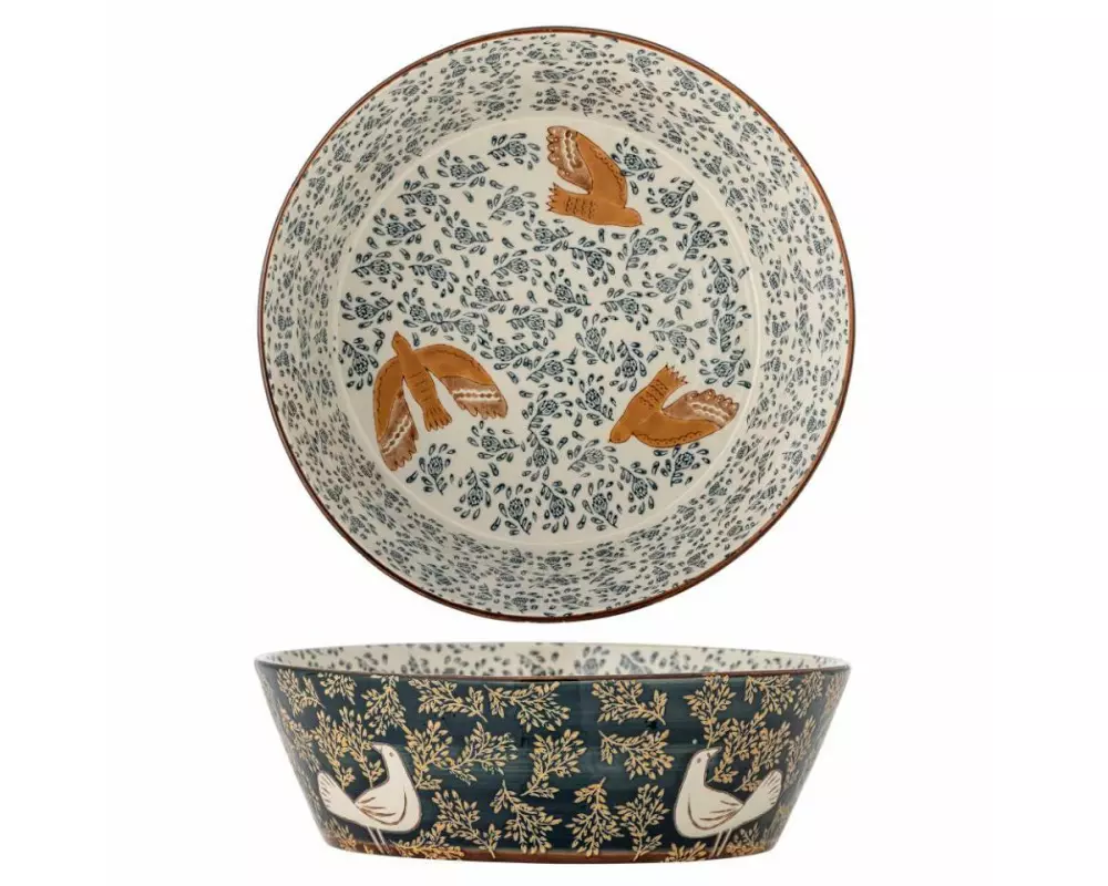 Bloomingville Schale Hezha, Steinzeug, Blau, 28 cm