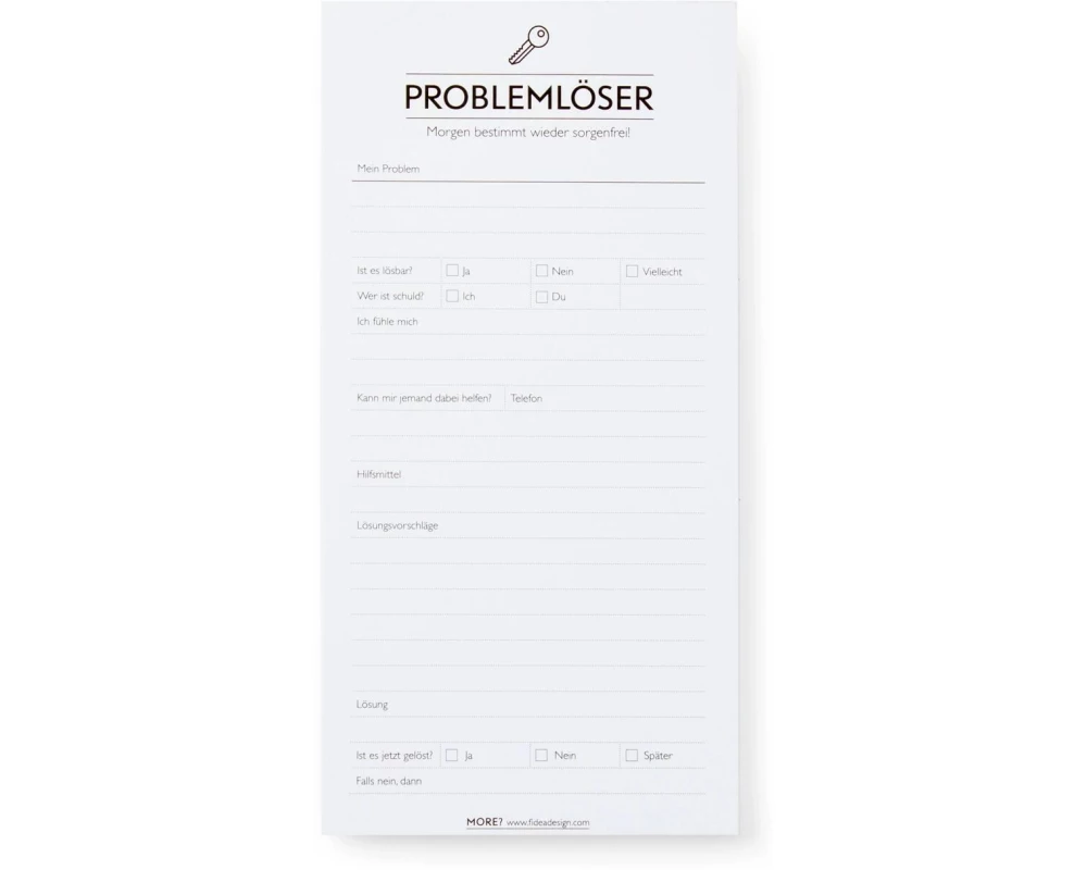 Fidea Design Notizblock Problemlöser, 10.5 x 21 cm, 50 Blatt