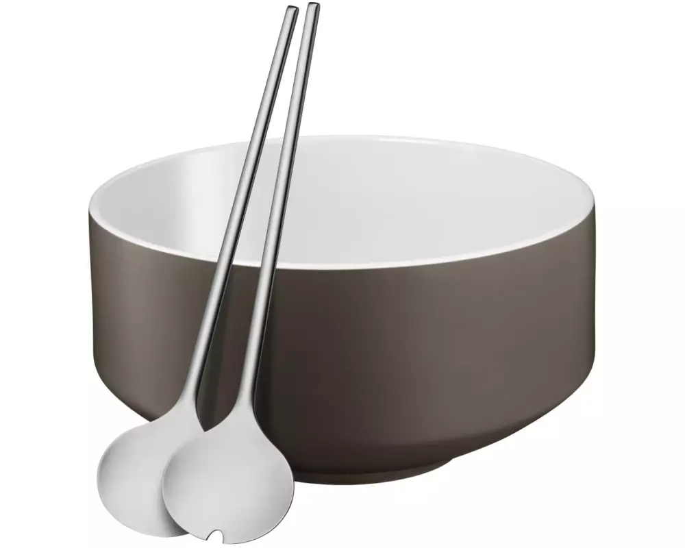 WMF Salatschüssel Moto mit Besteck 26 cm, Grau