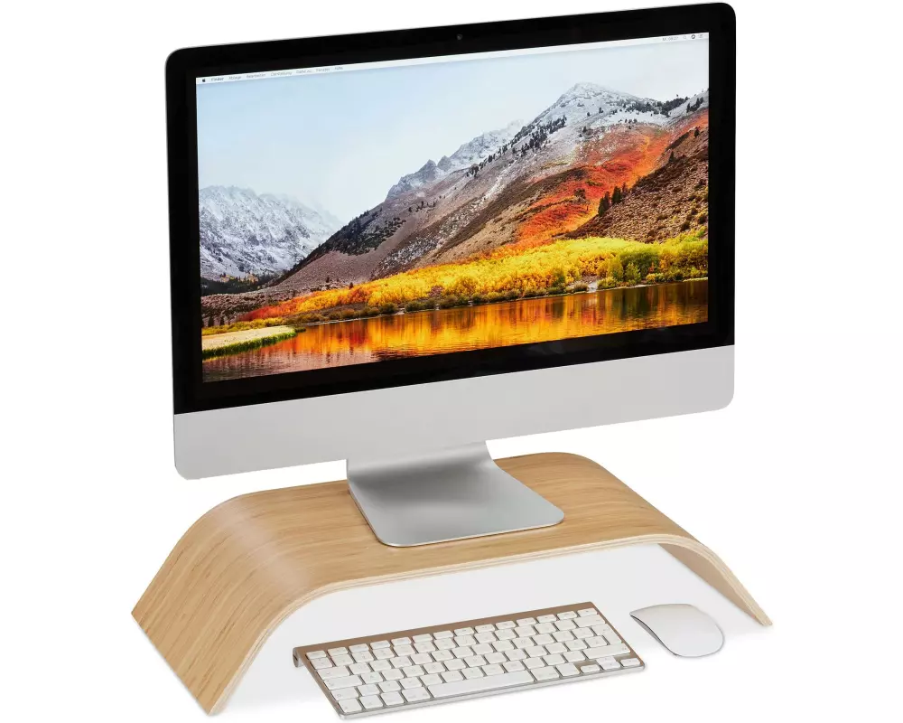 relaxdays Monitorständer, Bambus, Hellbraun