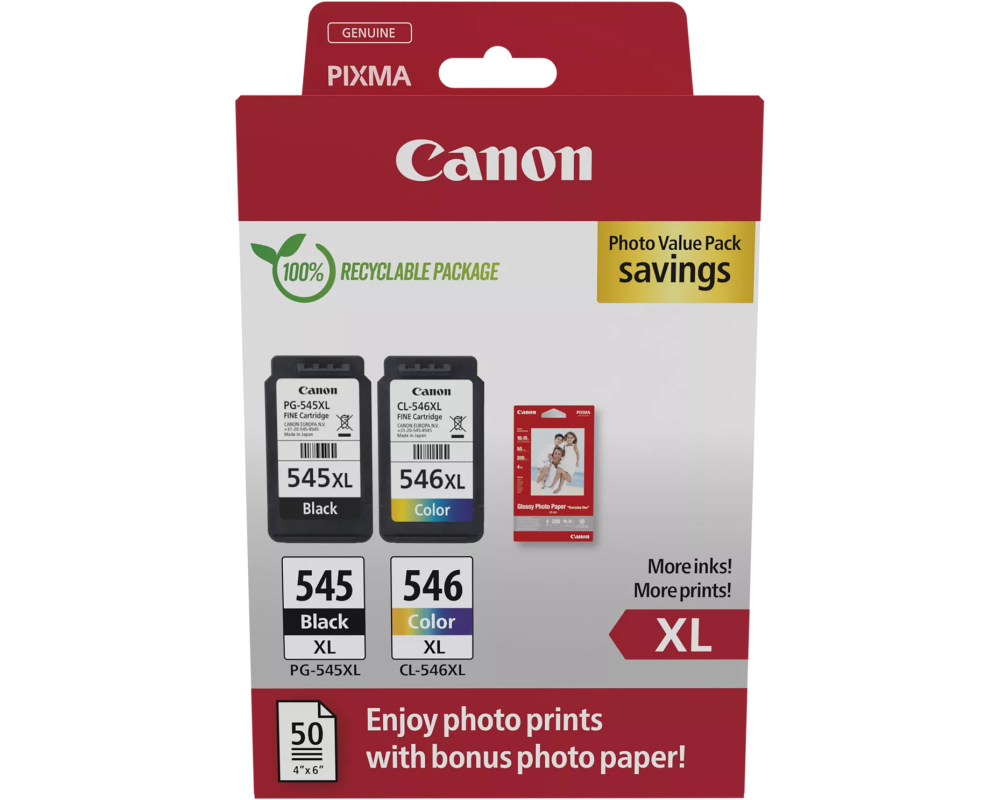 Canon Tintenset Tintenset PG-545XL Black/CL-546XL Color+Fotopapier