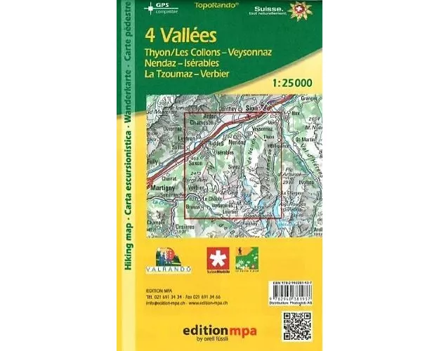 4 Vallées. Carte pédestre / Wanderkarte.1:25'000