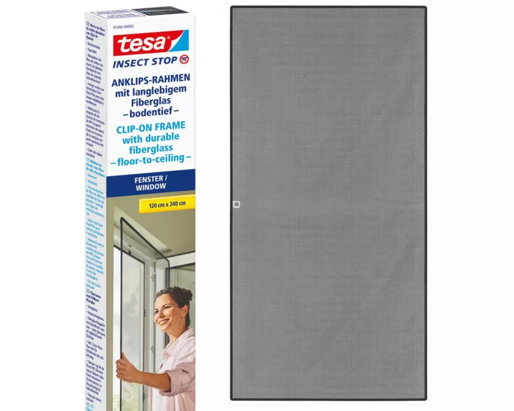 tesa Fliegengitter Insect Stop Clip on 1.2 x 2.4 m, Anthrazit