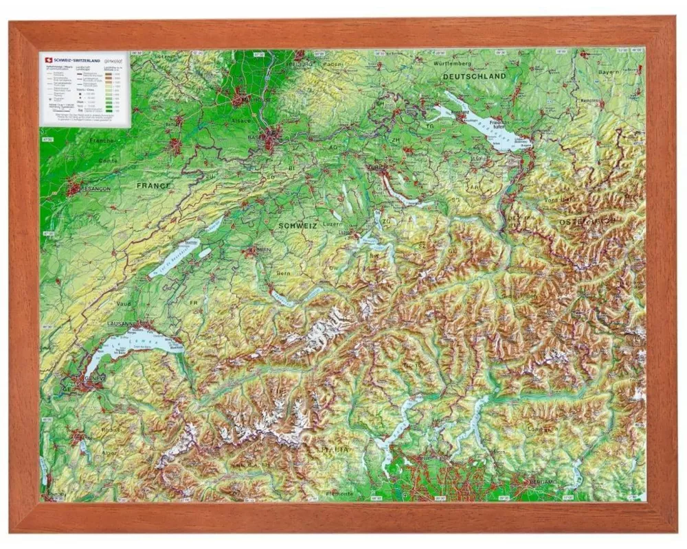 Relief Schweiz klein 1:1 MIO mit Holzrahmen