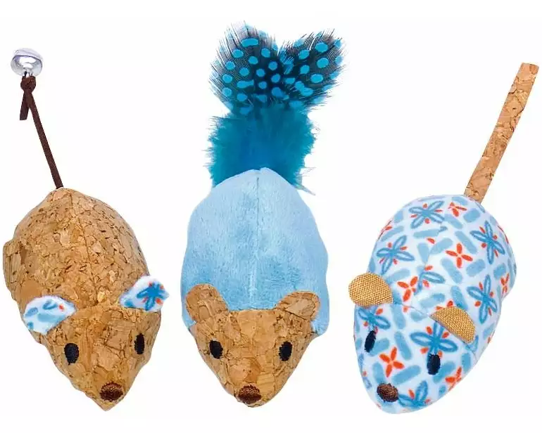 Nobby Katzen-Spielzeug Plüsch Mäuse mit Catnip, Blau, 12 cm