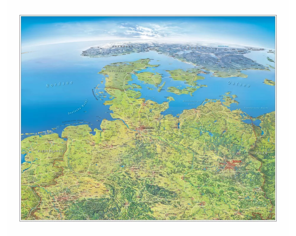 Panoramakarte Norddeutschland, einseitig laminiert