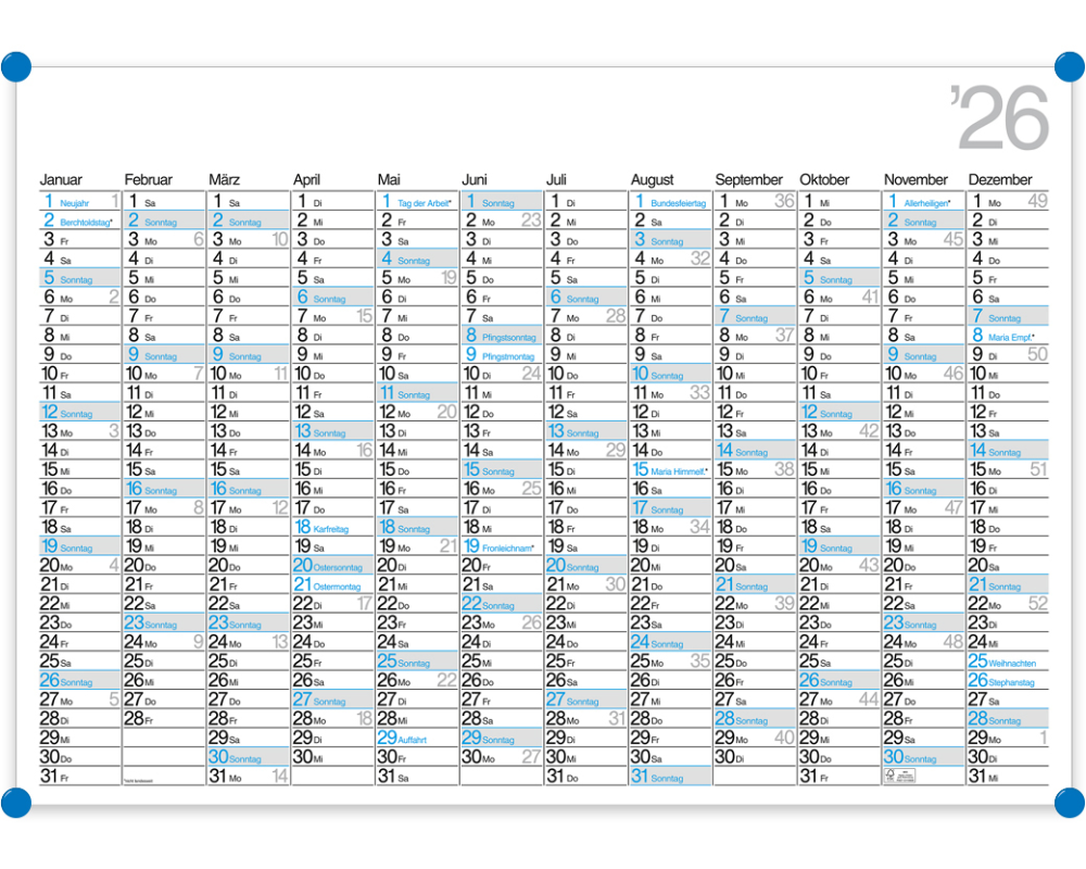 BÜHNER Jahresplaner DE 2026 K12-CH-B-FSC 12M 98x68cm