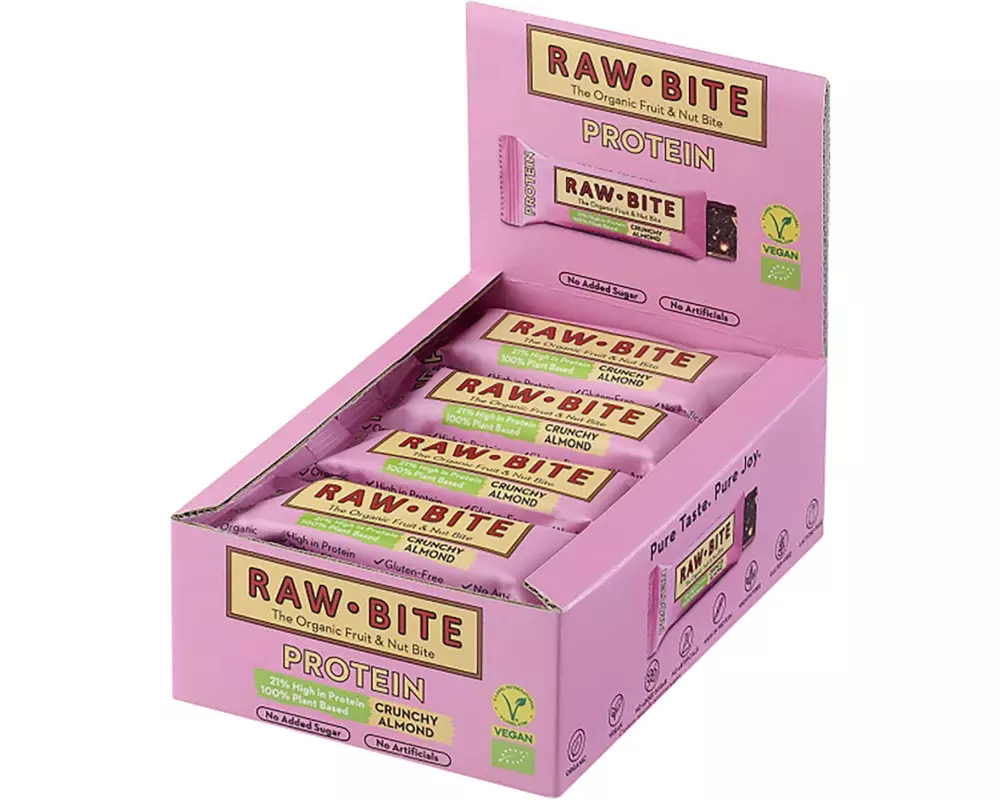 Rawbite Riegel Bio Rohkost Protein Crunchy Almond 12 x 45 g
