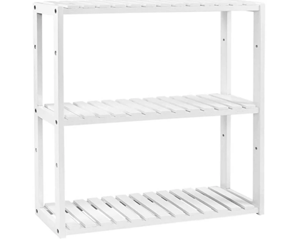 Songmics Regal mit 3 Ablagen aus Bambus, Weiss