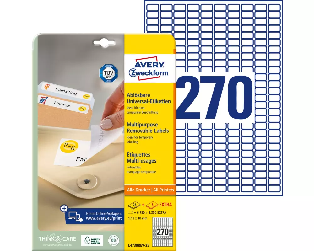 Avery Zweckform Mini-Etiketten Stick + Lift 17.8 x 10 mm, 30 Blatt