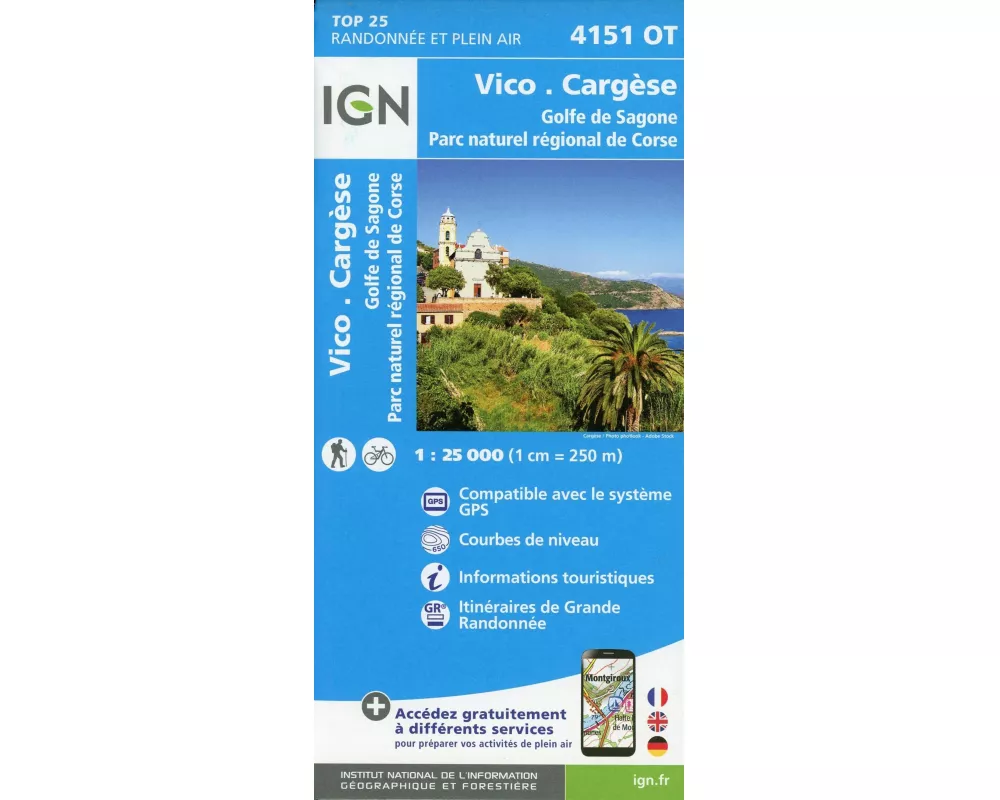 Vico Cargèse Golfe de sagone. Parc naturel régional de Corse 1 : 25 000