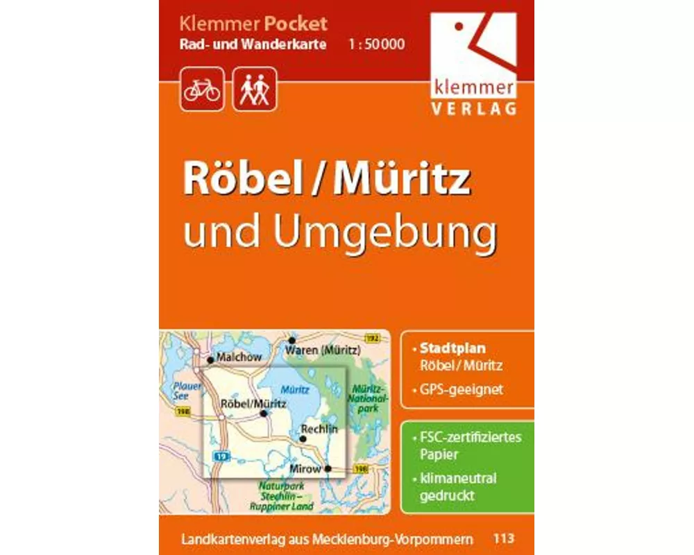 Klemmer Pocket Rad- und Wanderkarte Röbel/Müritz und Umgebung 1:50 000