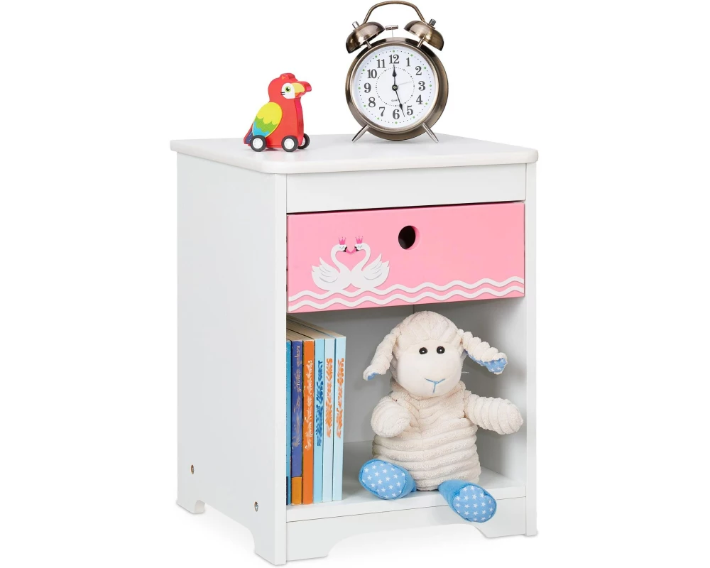 relaxdays Nachttisch für Kinder Schwan 32 x 41 cm