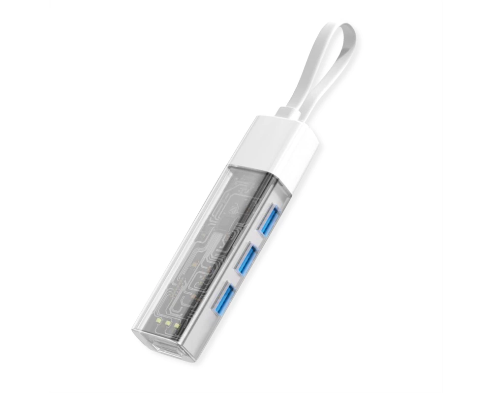 ROLINE Mobiler USB 3.2 Gen 1 Hub, 4fach, Typ A+C Anschlusskabel