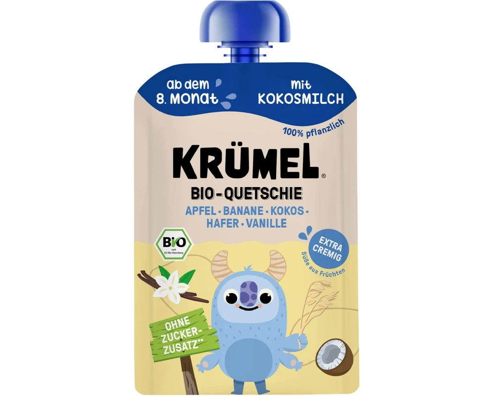 KRÜMEL Quetschie mit Kokosmilch Apfel, Banane, Hafer, Vanille 100 g