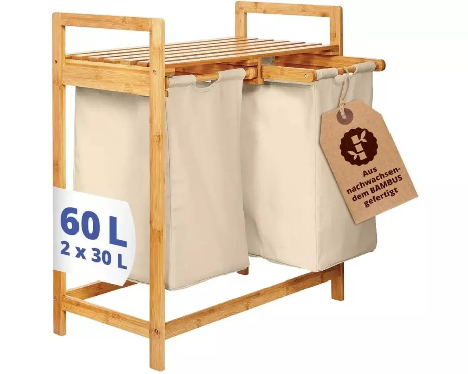 Lumaland Wäschekorb Bambus 60 l, Braun/Beige