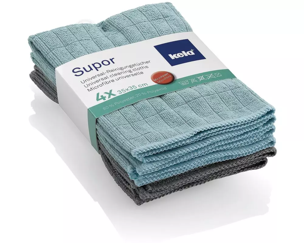 Kela Mikrofaser-Reinigungstuch Supor 4 Stück, Grau/Mint