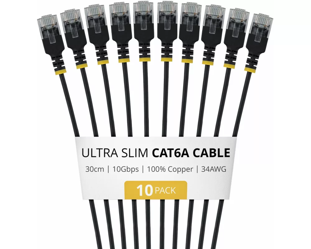 StarTech.com 6AUTP34BKS30CM10PK Netzwerkkabel Schwarz 0,3 m Cat6a U/UTP (UTP) Rund