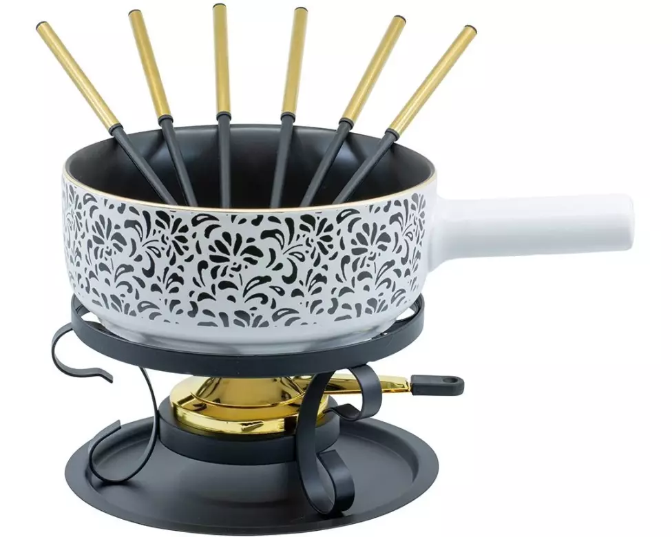 Kadastar Käsefondue-Set Floral 9 Teile, Schwarz