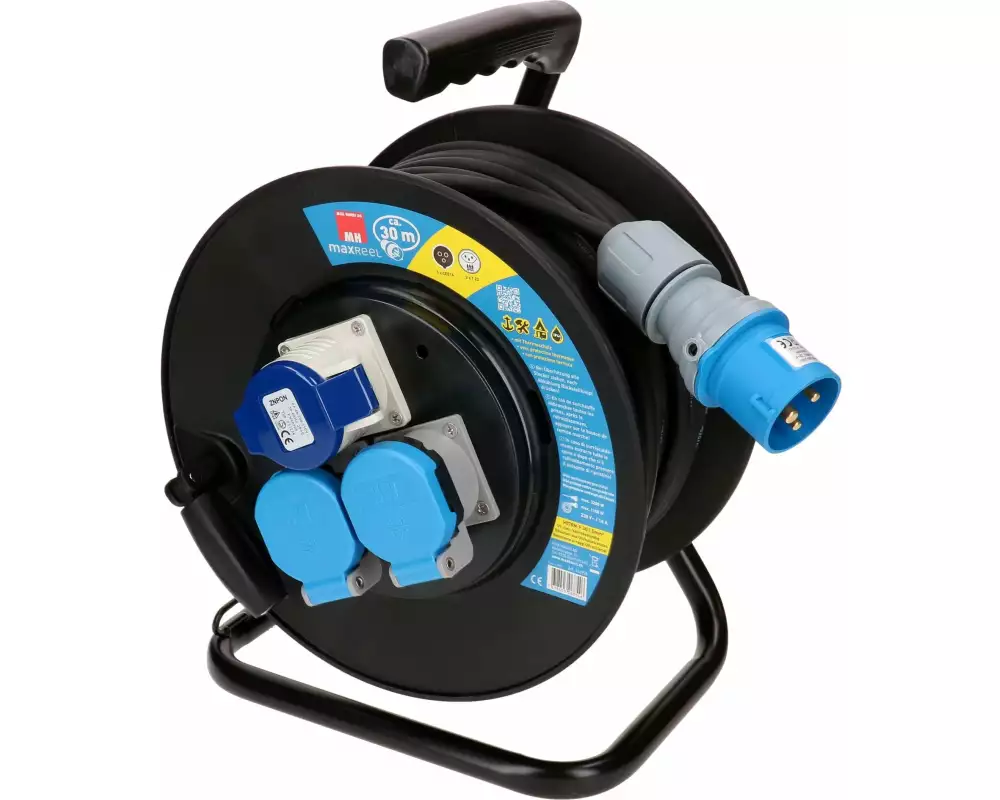 Max Hauri Kabelrolle 30 m, 2x T23, 1x CEE16/3, Schwarz