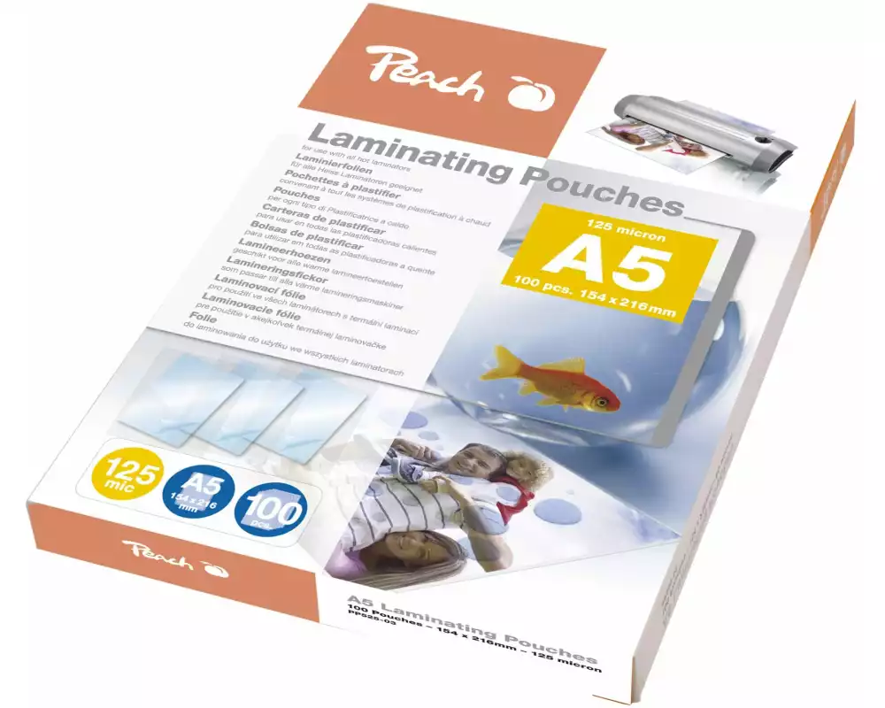 Peach Laminierfolie A5, 125 µm, 100 Stück, Glänzend