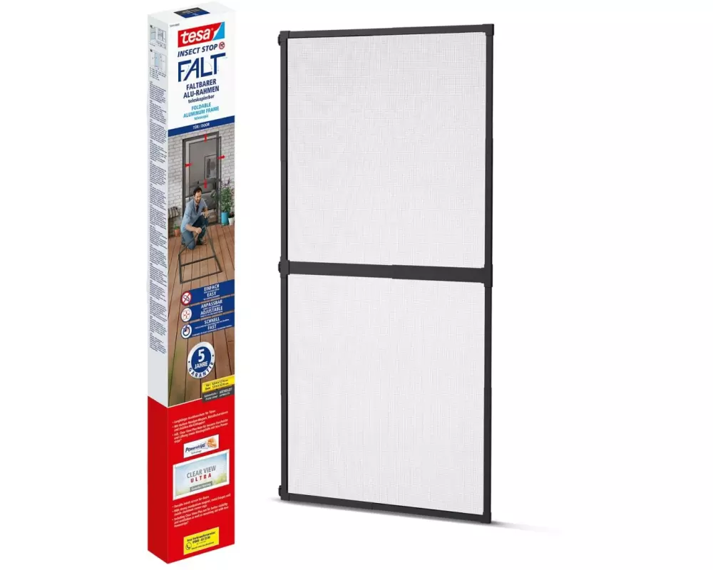 tesa Grössenverstellbares Fliegengitter FALT Türen, Anthrazit