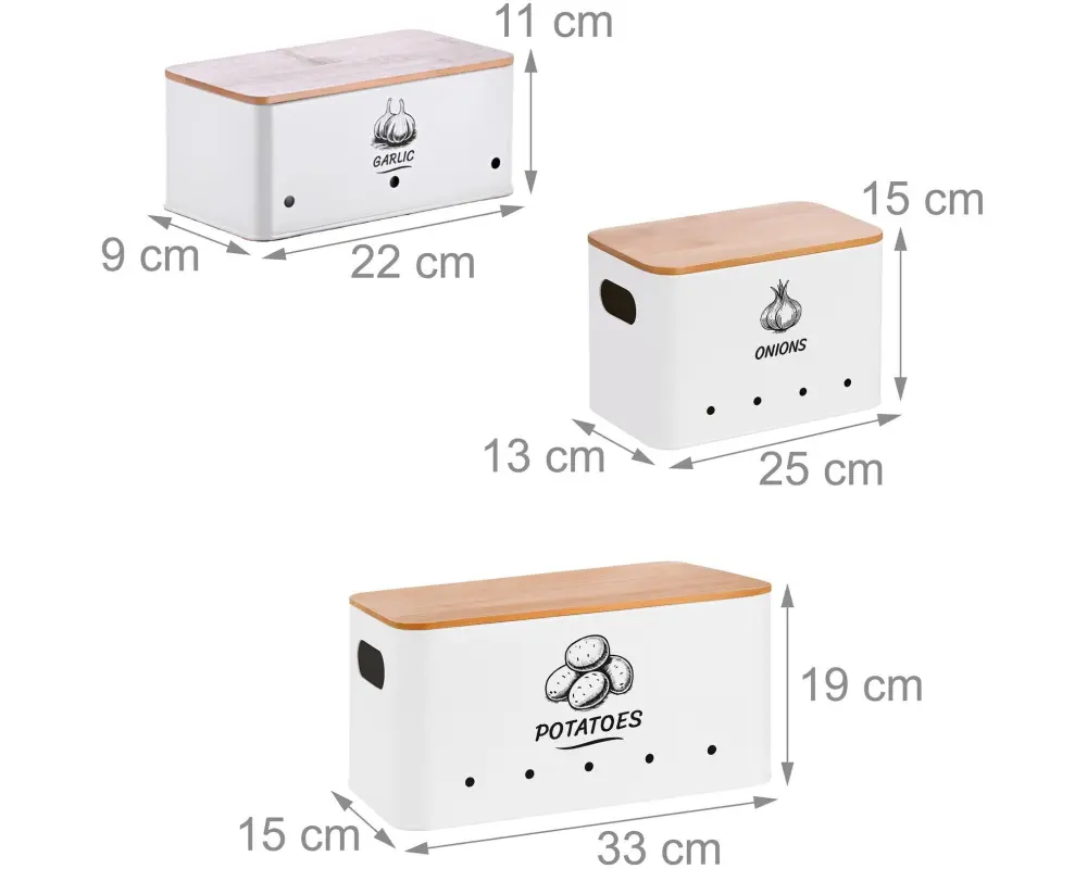 relaxdays Aufbewahrungsbox 3er Set Bambusdeckel eckig