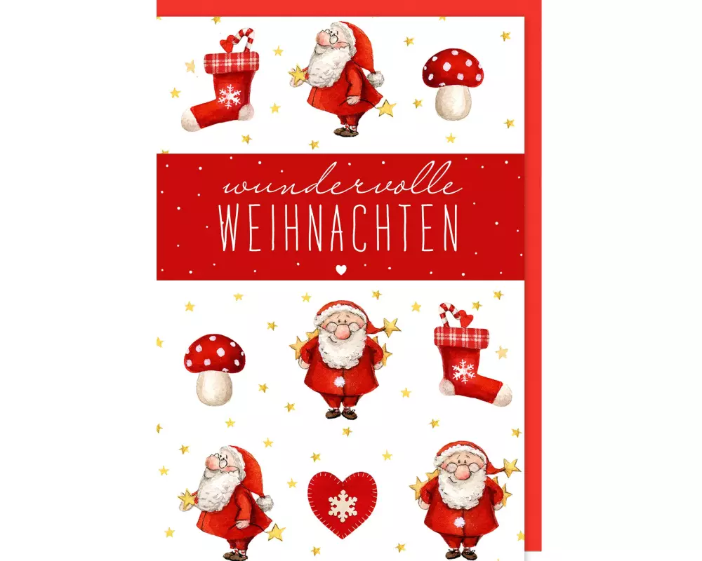 Braun + Company Weihnachtskarte, Herz/Pilz/Socken/Weihnachtsmann