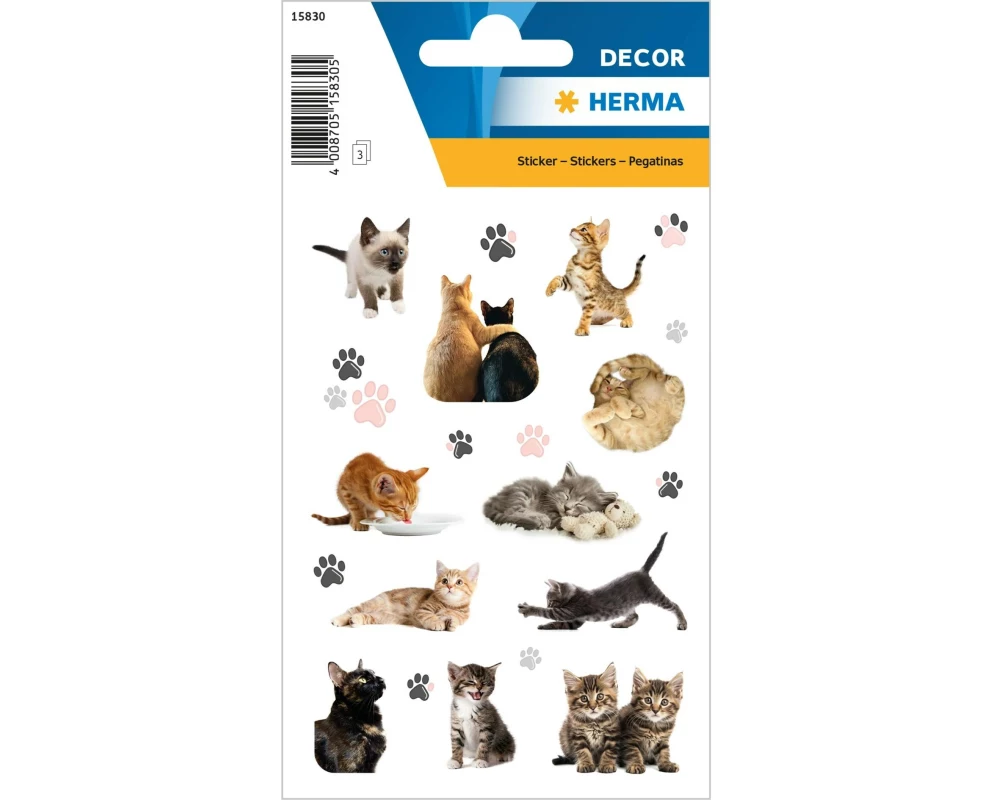 Herma Stickers Motivsticker Fröhliche Katzenkinder 3 Blatt / 63 Sticker