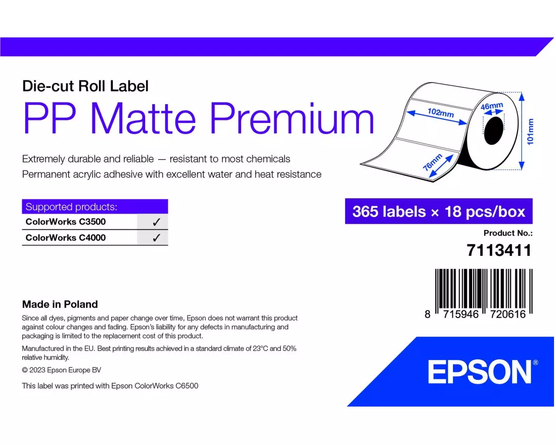 Epson 7113411 Druckeretikette Weiß Selbstklebendes Druckeretikett