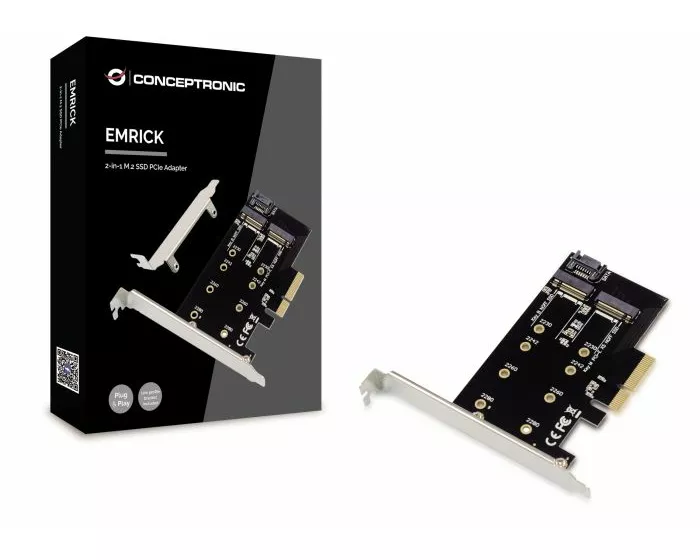 "EMRICK04B 2-in-1 M.2 PCIe Card, M.2 SATA x 1, M.2 NVMe x 1"