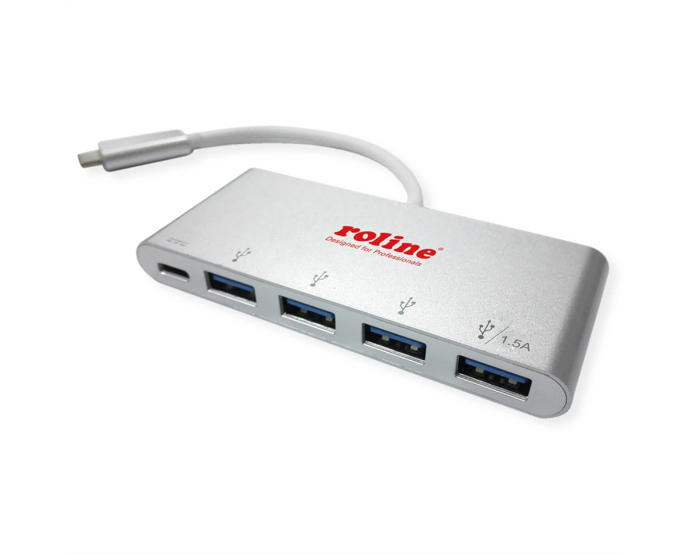 ROLINE USB 3.2 Gen 1 Hub, 4fach, Typ C Anschlusskabel, mit 1 PD-Port