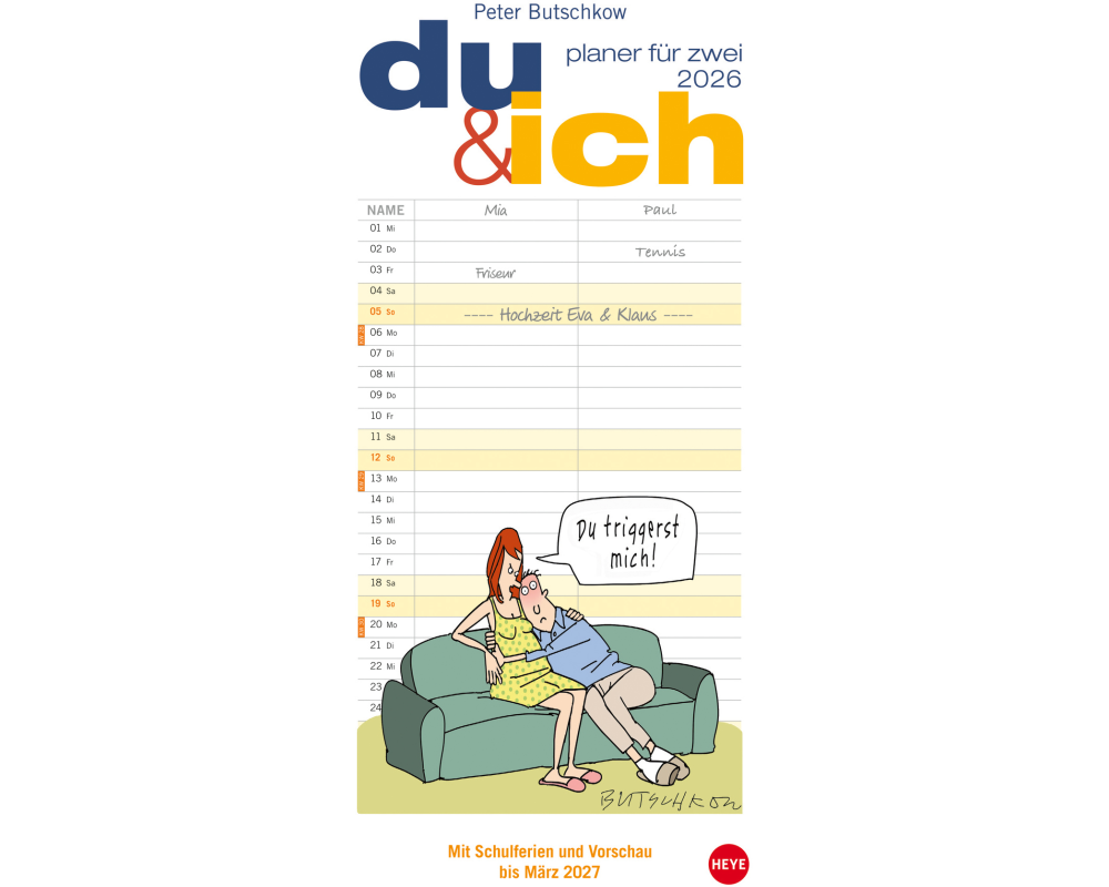 HEYE Planer für zwei Butschkow 2026 20712+26 1M/1S DE 2 Spalten 16x34.7cm