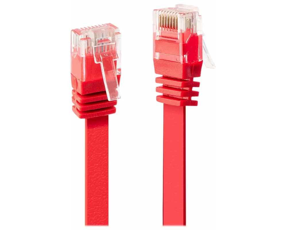 LINDY Patch Cable, Cat6, UTP, RJ45-RJ45, 3m, red, flat ribbon