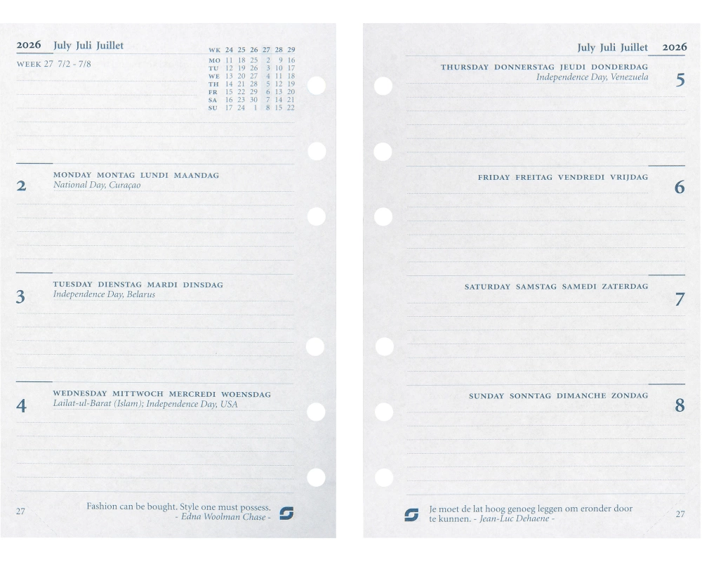 SUCCES Agenda Standard 2026 843207000026U 1W/2S Ersatzkal. 9.5x17.1cm