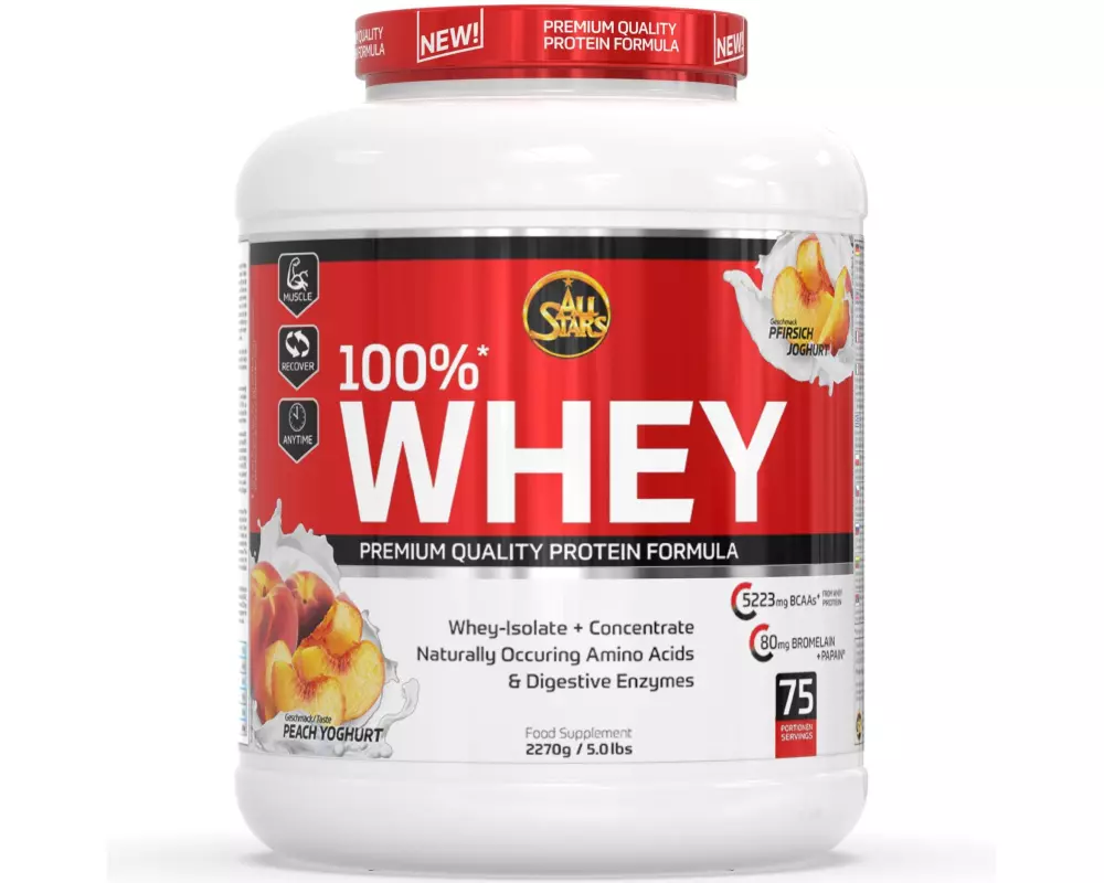 All Stars Pulver Whey Protein 100% Pfirsich-Joghurt 2270 g