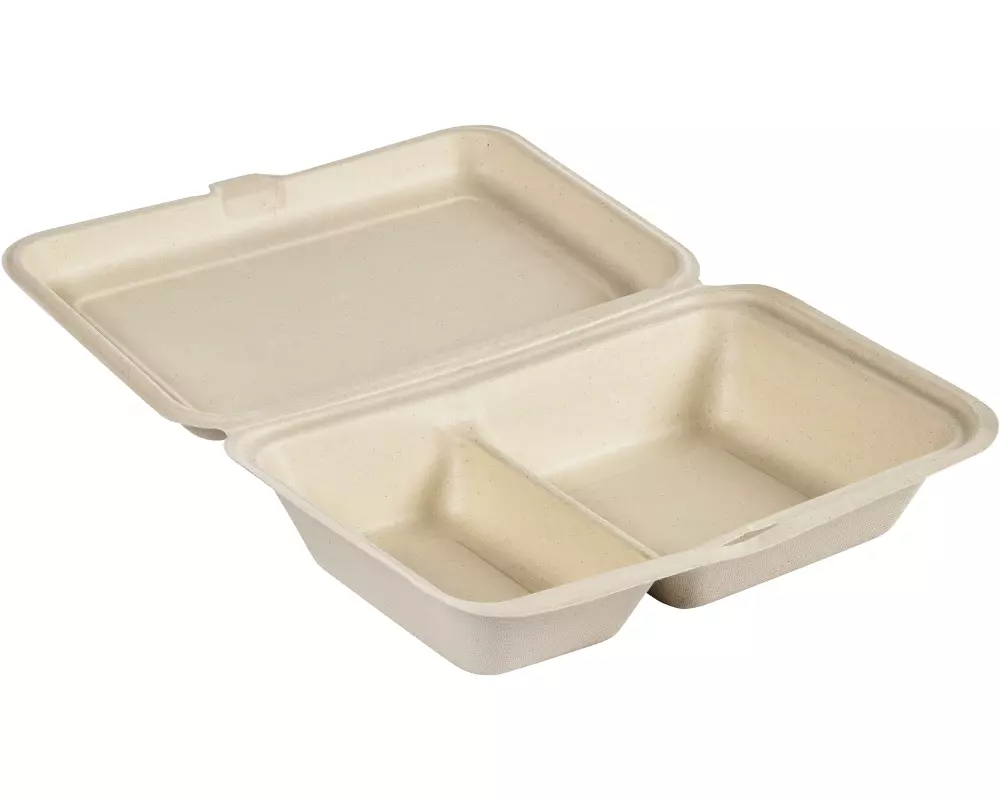 BioPak Menübox Hinged 470/300 ml Braun 2-Teilung, 50 Stück