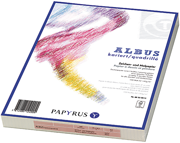 PAPYRUS Zeichenpapier A3 88020012 140g, kariert 5mm 100 Blatt