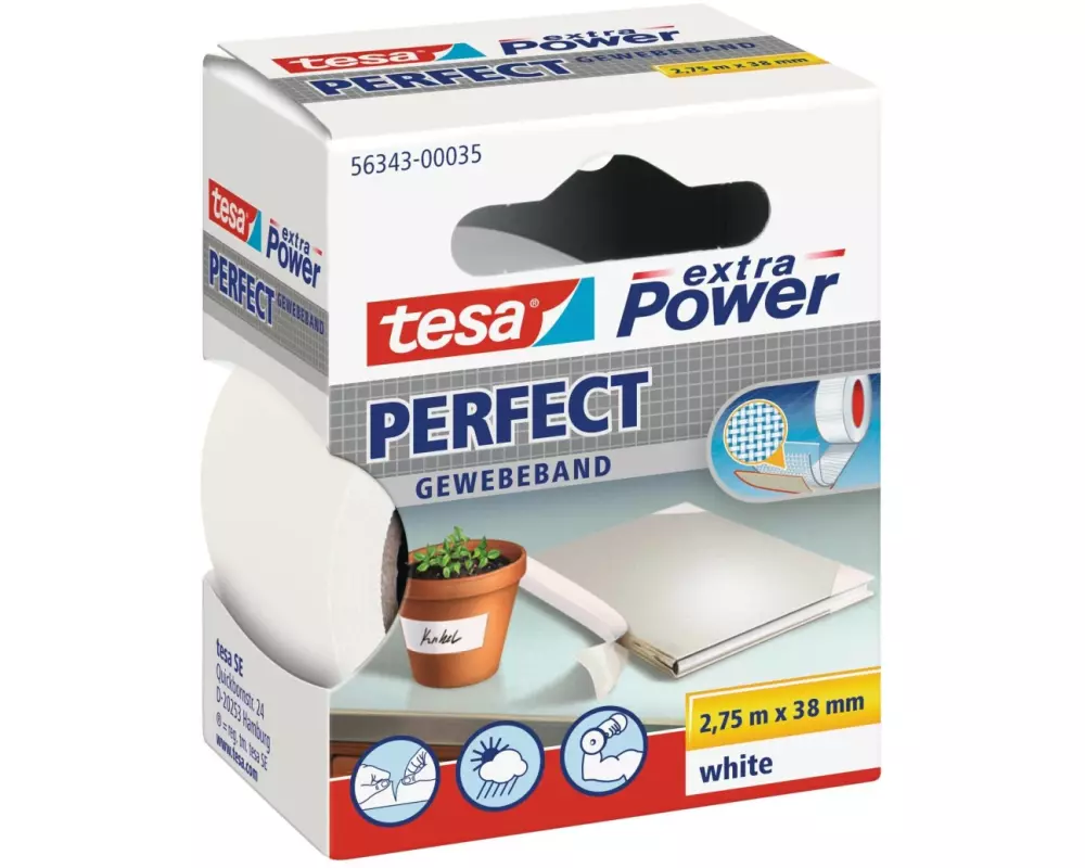 tesa Klebeband extra Power Perfect 38 mm x 2.75 m, Weiss