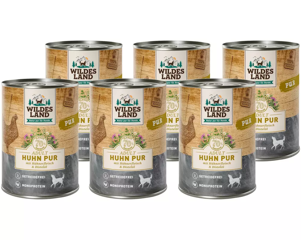 Wildes Land Nassfutter Dog Adult Huhn PUR mit Distelöl, 6 x 400 g
