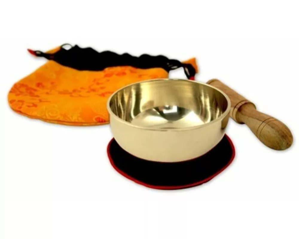 Kleine Klangschale mit hellem Klang in gelbem Beutel